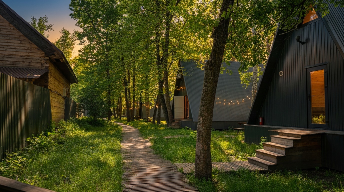 Лесная дорожка рядом с домиками